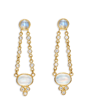 Shop Temple St Clair 18k Yellow Gold Classic Moonstone & Diamond Chandelier Drop Earrings In White/gold