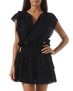 Melissa Odabash Keri Broderie Anglaise Cotton Minidress In Black