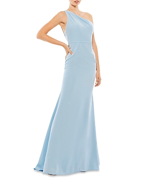 Mac Duggal Ieena One-shoulder Sheath Gown In Powder Blue
