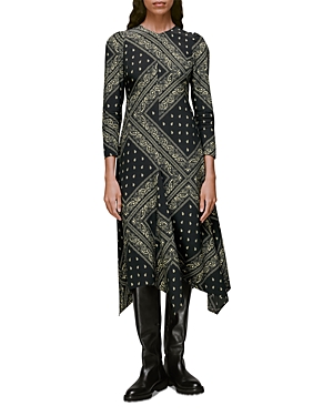 Whistles Bandana Print Midi Dress In Black/multi