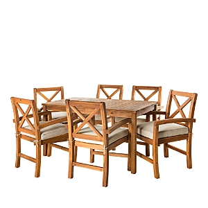 Walker Edison 7 Piece X Back Acacia Wood Outdoor Patio Dining Set With Cushions In Brown