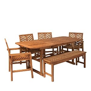 Walker Edison 6 Piece Extendable Outdoor Patio Dining Set In Brown