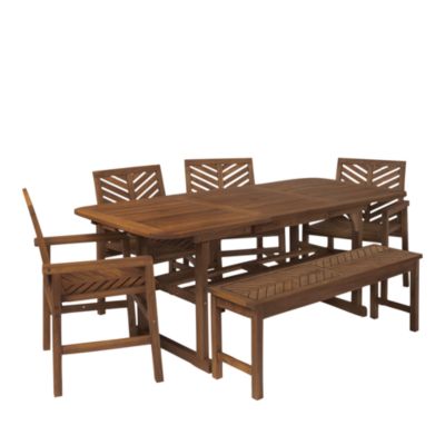 Walker Edison 6 Piece Extendable Outdoor Patio Dining Set In Dark Brown ...