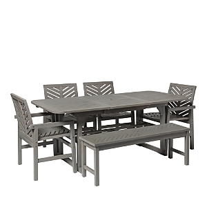 Walker Edison 6 Piece Extendable Outdoor Patio Dining Set In Gray Wash