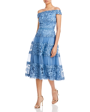 TADASHI SHOJI OFF-THE-SHOULDER FLORAL EMBROIDERED DRESS