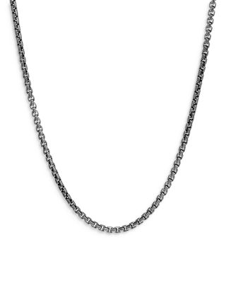 Men's Classic Chain Silver 2.7mm Box Chain Necklace with Satin Matte Black Rhodium, 24"