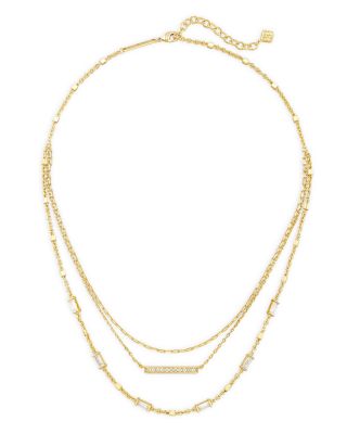 Addison Pav&amp;eacute; Bar &amp; Baguette Cubic Zirconia Layered Necklace in 14K Gold Plated, 16&amp;quot;-18&amp;quot;