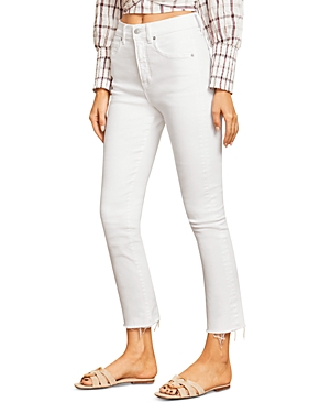 Shop Veronica Beard Carly High Rise Cropped Raw Hem Kick Flare Jeans In White