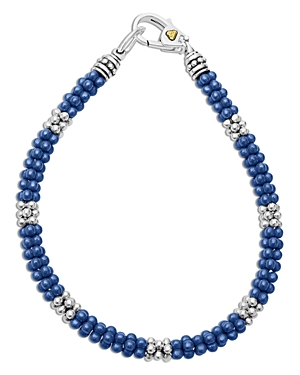 Shop Lagos Sterling Silver Ultramarine Ceramic Caviar Bead Statement Bracelet In Blue/silver