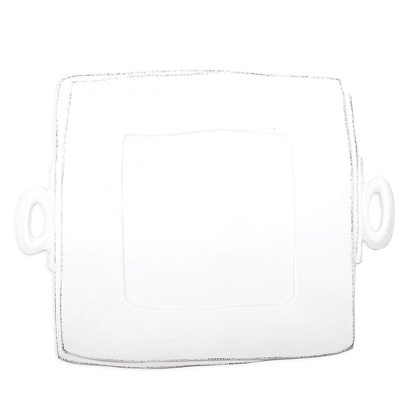 Vietri Lastra Square Handled Platter In White