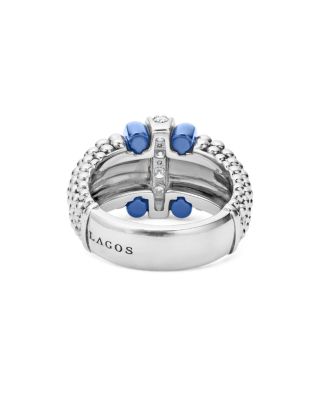 Sterling Silver Diamond & Ultramarine Ceramic Rondelle Bead Ring