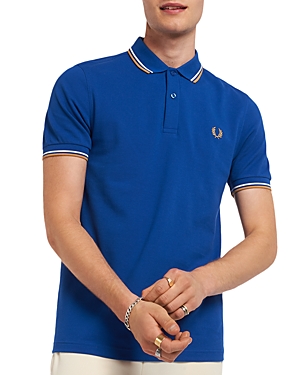 Fred Perry Twin Tipped Slim Fit Polo In Mid Blue