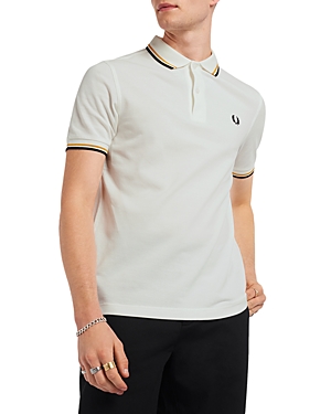 Fred Perry Twin Tipped Slim Fit Polo In Snow White/gold/navy