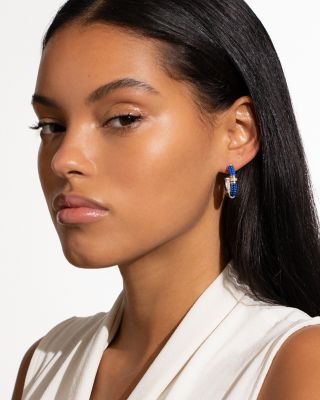 Sterling Silver Ultramarine Bead & Diamond Hoop Earrings