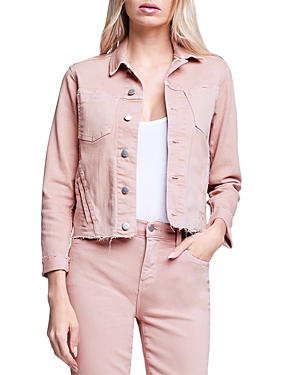 Shop L Agence L'agence Janelle Slim-fit Raw Denim Jacket In Dusty Pink