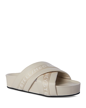 Stella Mccartney 40mm Vesta Padded Faux Leather Slides In Greggio