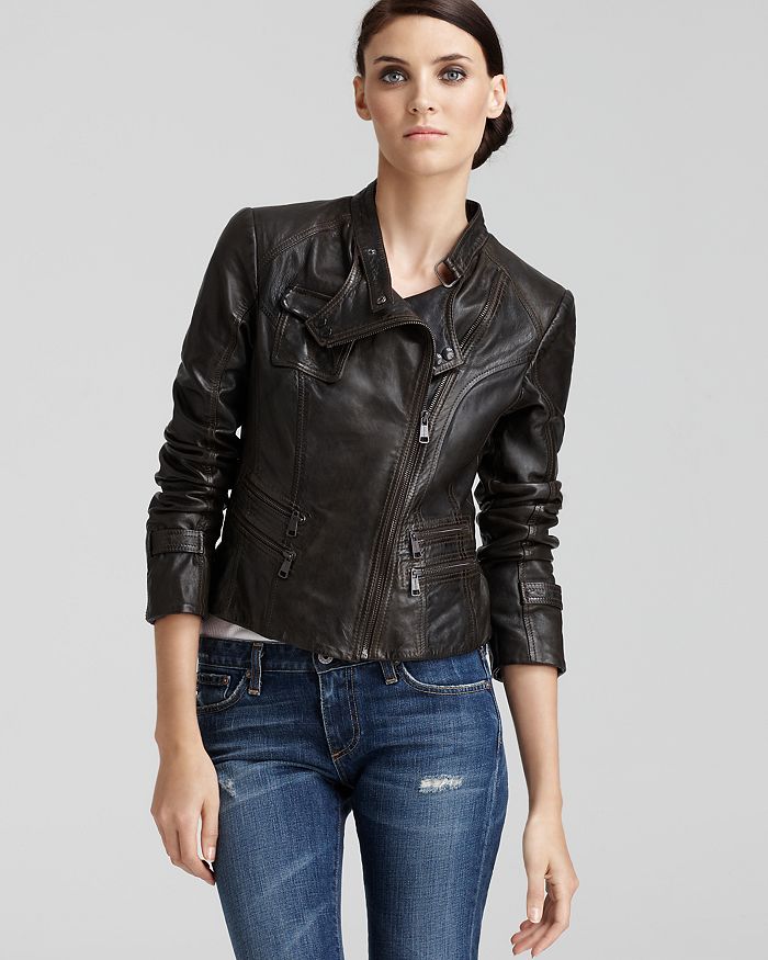 Andrew Marc Burnished Asymmetric Zip Leather Jacket | Bloomingdale's