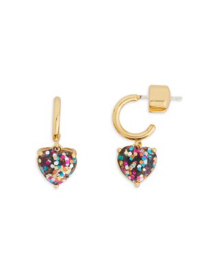 kate spade new york - My Love Glitter Heart Charm Huggie Hoop Earrings