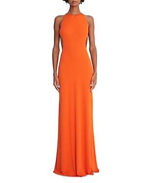 Halston Briar Open-back Jersey Halterneck Gown In Orangeade