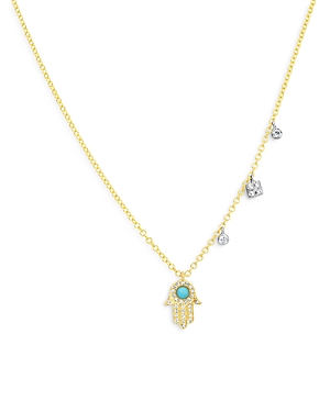 Meira T 14K Yellow Gold Turquoise & Diamond Hamsa Pendant Necklace, 18
