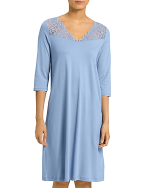 HANRO MOMENTS LACE TRIM THREE-QUARTER SLEEVE COTTON GOWN