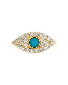 Moon & Meadow - 14K Yellow Gold Turquoise & Diamond Pavé Evil Eye Single Stud Earring