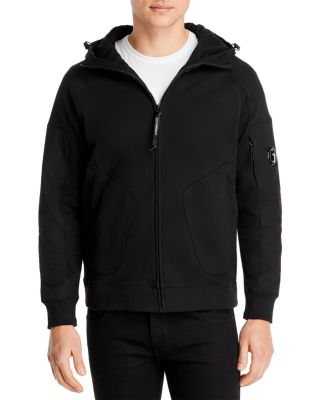 C.p. Company Logo-patch Zip-up Hoodie In Black