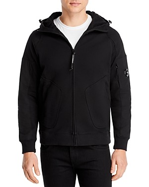 C.p. Company Logo-patch Zip-up Hoodie In Black