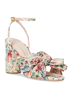 Loeffler Randall Camellia Pleated Knot Ankle-strap Sandals In Tan Vine Floral