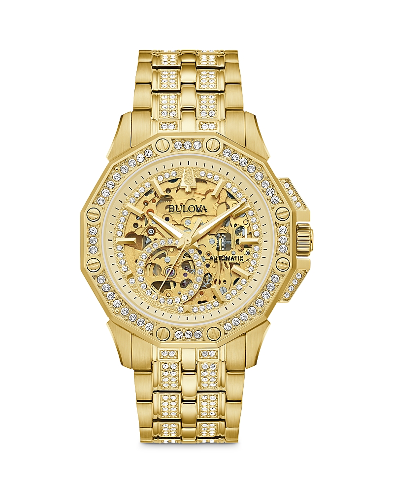 Bulova Men's Octava Automatic Crystal-accent Gold-tone Stainless Steel Bracelet Watch 41.7mm In Gold