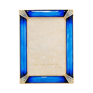 Jay Strongwater Leonard Pave Corner Picture Frame, 4 X 6 In Delft Garden