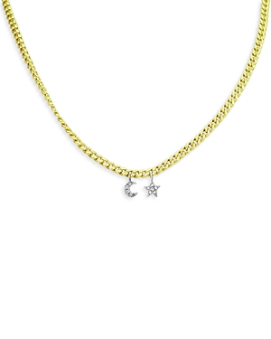 Meira T 14K White Gold & Yellow Gold Diamond Mini Moon & Star Pendant Necklace, 16
