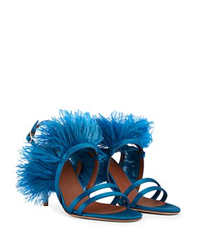 Malone Souliers - Women's Sonia Feather Trim Satin High Heel Sandals