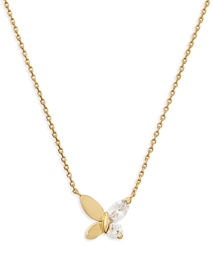KATE SPADE KATE SPADE NEW YORK SOCIAL BUTTERFLY CUBIC ZIRCONIA BUTTERFLY MINI PENDANT NECKLACE, 16-19
