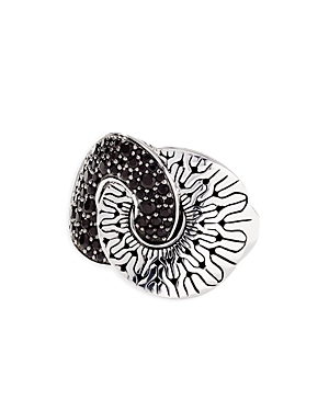 JOHN HARDY STERLING SILVER CLASSIC CHAIN BLACK SAPPHIRE & BLACK SPINEL INTERTWINED DISC STATEMENT RING