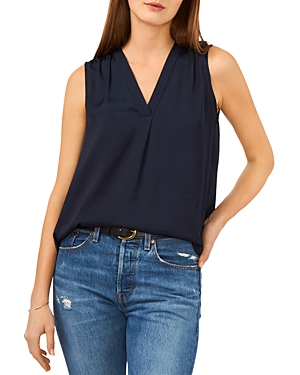 Vince Camuto Shirred High/low Tank In Classic Navy