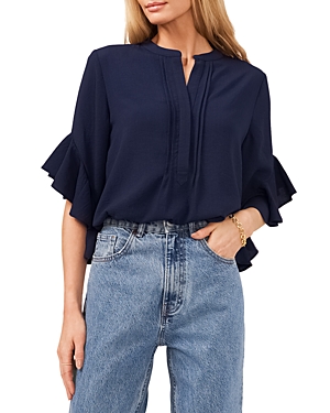 VINCE CAMUTO SPLIT NECK RUFFLE SLEEVE BLOUSE