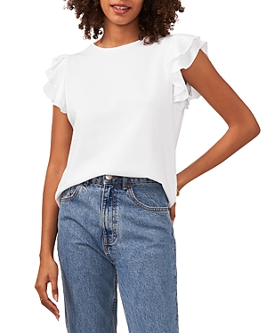 Vince Camuto Tiered Ruffle Sleeve Cotton Blend Top In Ultra White
