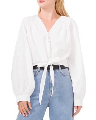 VINCE CAMUTO - Cotton Tie Front Blouse