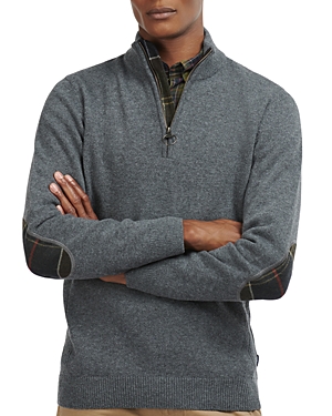 Barbour Holden Wool Tartan Trim Regular Fit Quarter Zip Mock Neck Sweater In Mid Gray Marl