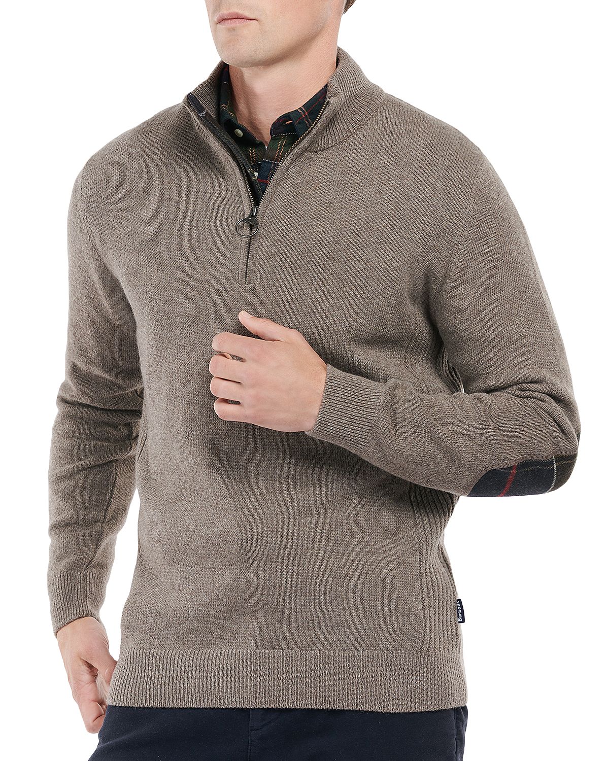 Barbour Holden Wool Tartan Trim Regular Fit Quarter Zip Mock Neck Sweater