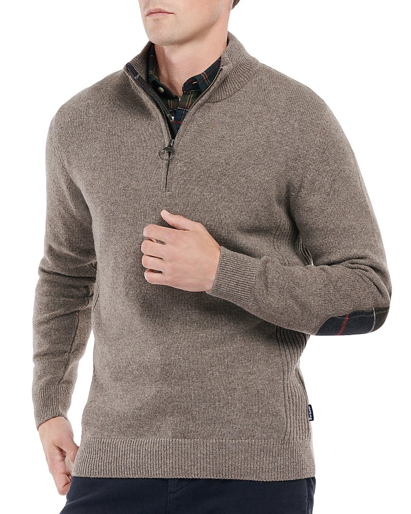 Barbour Holden Wool Tartan Trim Regular Fit Quarter Zip Mock Neck Sweater In Military Marl