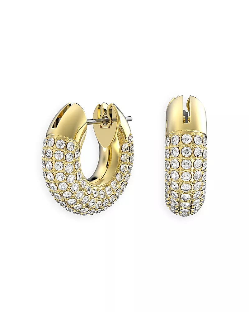 Swarovski Dextera Pave Tubular Huggie Hoop Earrings in Gold Tone