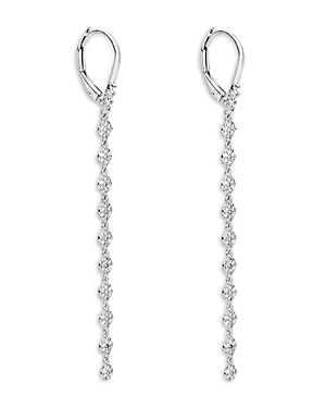 14K White Gold Diamond Mini Cluster Linear Drop Earrings