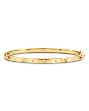 18K Yellow Gold Diamond Granulated Bangle Bracelet