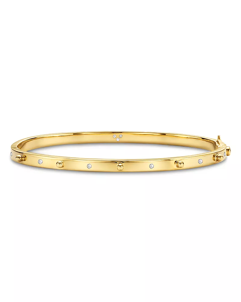 Temple St. Clair 18K Yellow Gold Diamond Granulated Bangle Bracelet
