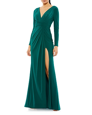 Mac Duggal Long Sleeve Gown In Emerald