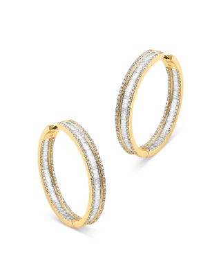 Bloomingdale's Fine Collection - Diamond Baguette & Round Inside Out Hoop Earrings in 14K Yellow Gold, 3.0 tcw
