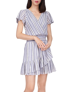 Michael Michael Kors Short Sleeve Striped Faux Wrap Dress