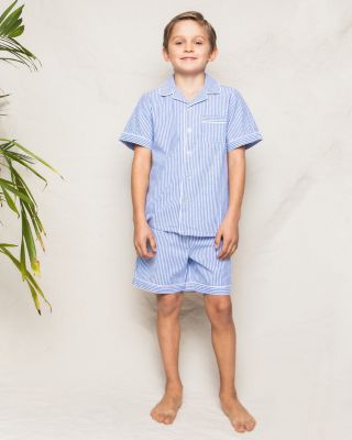 Unisex French Blue Seersucker Pajama Shorts Set - Baby, Little Kid, Big Kid 